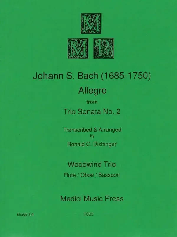 Bach, J.S. % Allegro from “Trio Sonata 2” (score & parts) – FL/OB/BSN