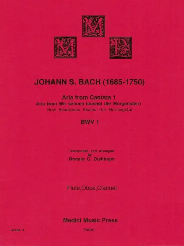 Bach, J.S. % Aria How Beauteous Beams the Morning Star (score & parts) – FL/OB/CL