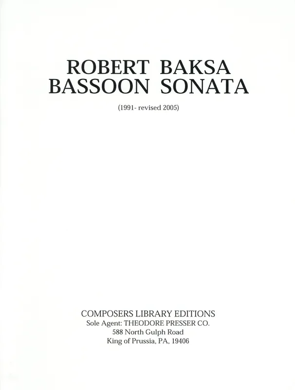 Baksa, Robert % Bassoon Sonata (Revised 2005) – BSN/PN