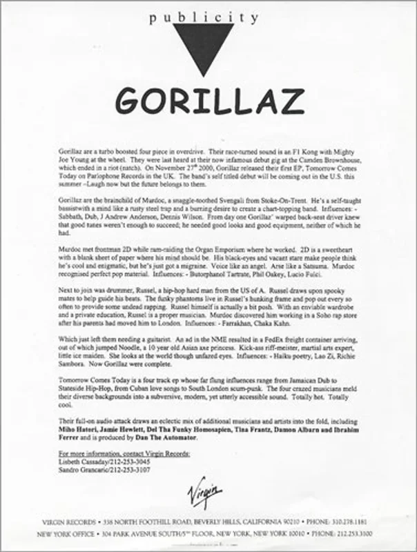 Gorillaz Gorillaz US Promo Press pack
