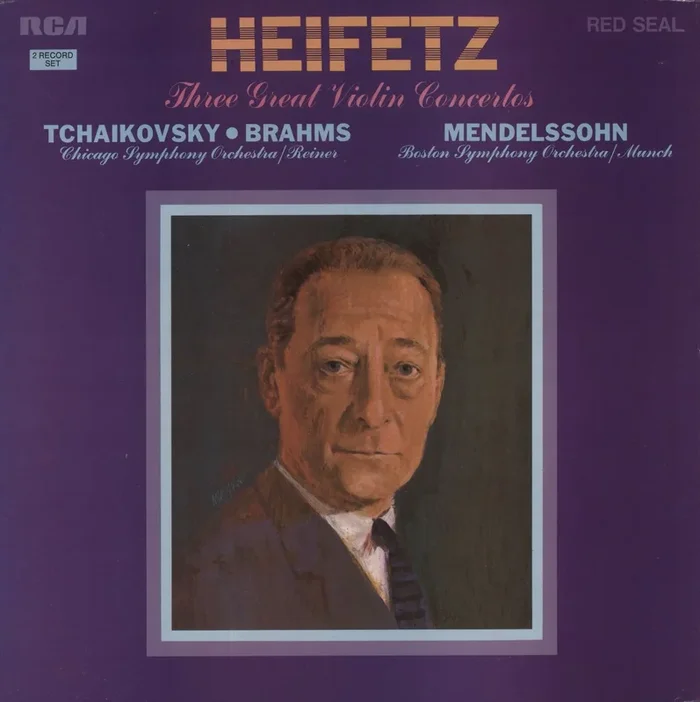 Jascha Heifetz Three Great Violin Concertos UK 2-LP vinyl set