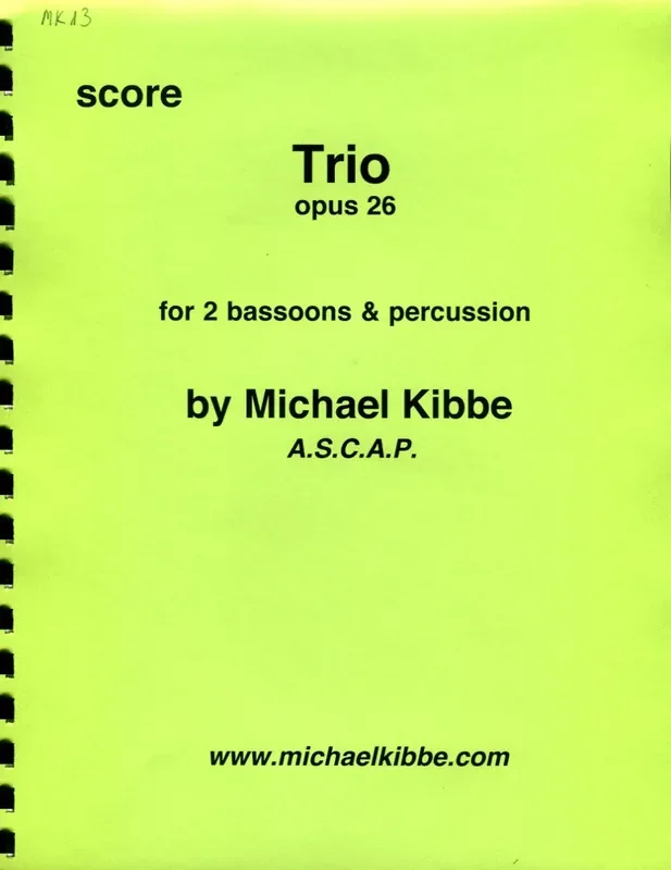 Kibbe, Michael % Trio Op 26 (Score & Parts)-2BSN/PERC