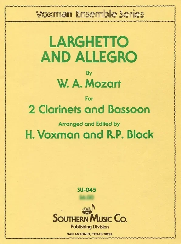Mozart, Wolfgang Amadeus % Larghetto & Allegro (score & parts) – 2CL/BSN