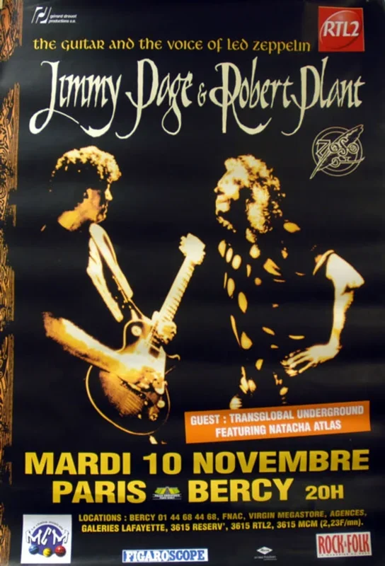 Page & Plant Live In Paris 1998 French Promo Poster